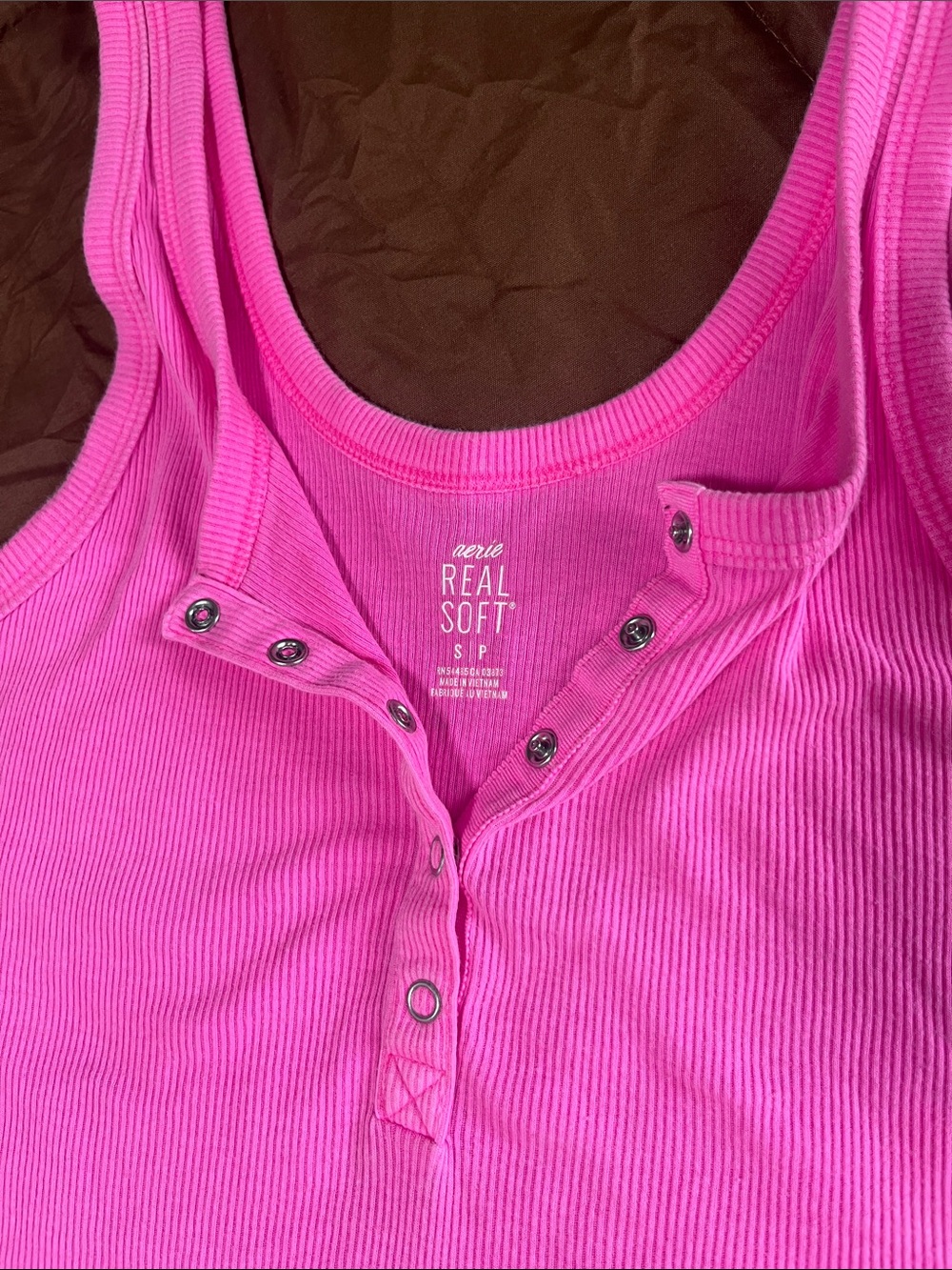 aerie Hot Pink Ribbed Button-Front Tank - Picture 2 of 4